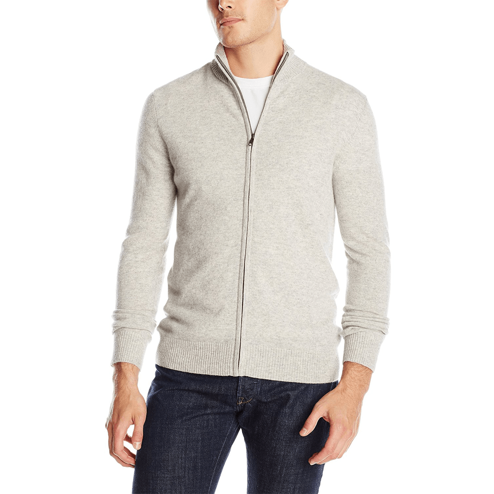1/2 Mock Neck Full Zip Cashmere Sweater for Men