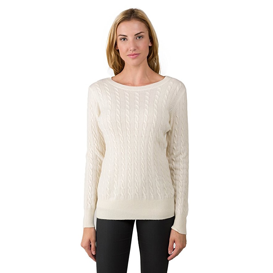 2 Ply Cashmere Crew Neck Pullover Sweater for Women