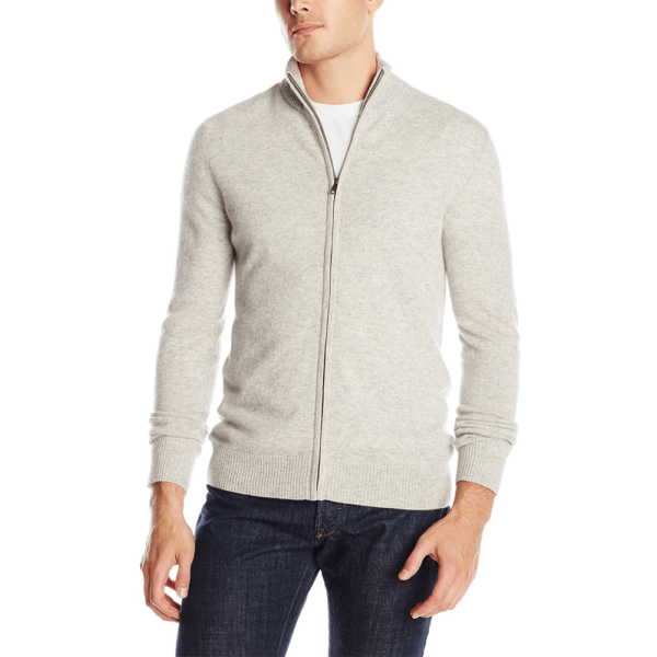 Full zip cashmere sweater for men