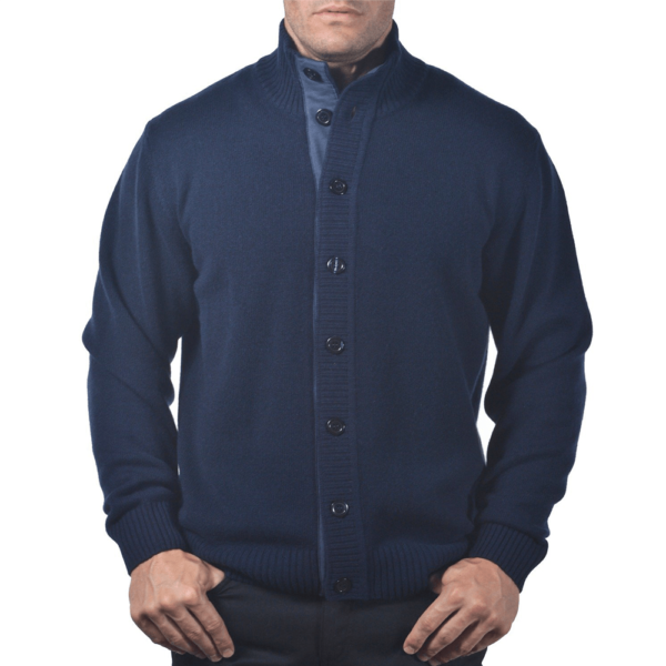 Italian cashmere cardigan navy front