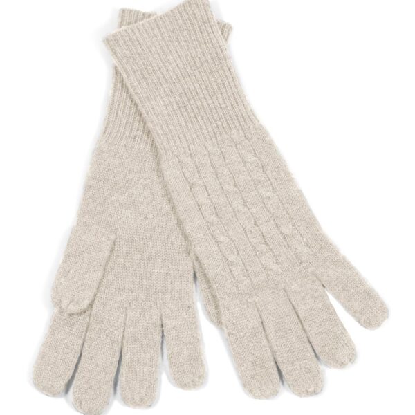 100% Cashemre Cable Knit Gloves - Stone