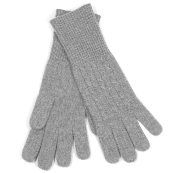 100% Cashemre Cable Knit Gloves - Gray