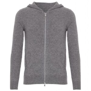 Gray Cashmere Hoodie with Zip for Men