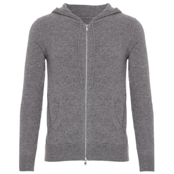Gray Cashmere Hoodie with Zip for Men