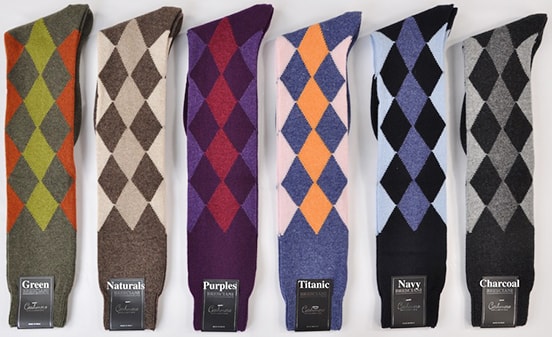 Bresciani Cashmere Argyle Harlequin-Diamond Over-the-Calf Socks