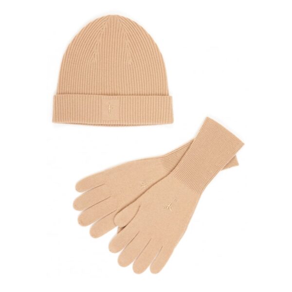 Camel cashmere gloves and hat set