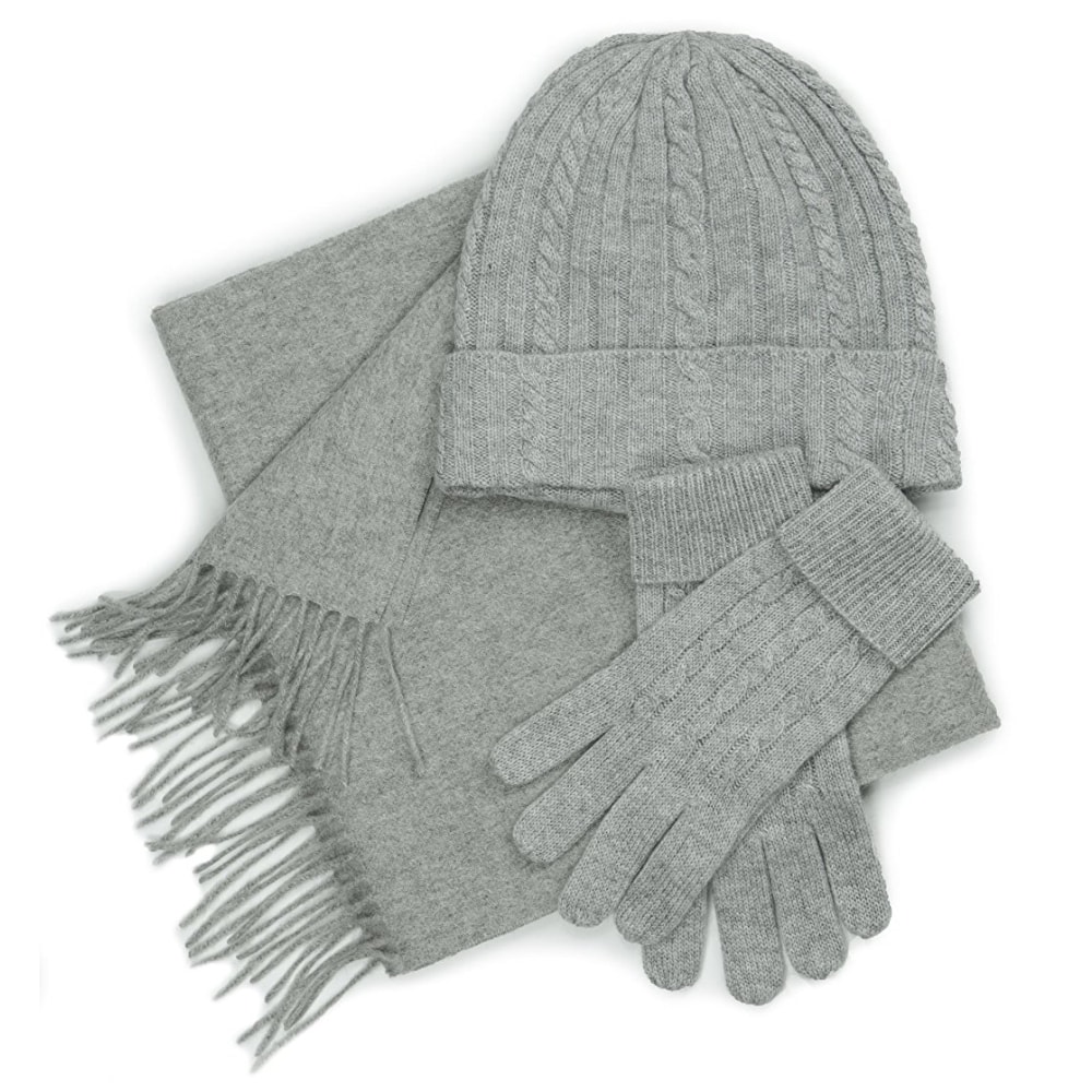 100% Cashmere Beanie Hat, Scarf & Gloves Set Unisex Dark Grey | Frugess  Cashmere