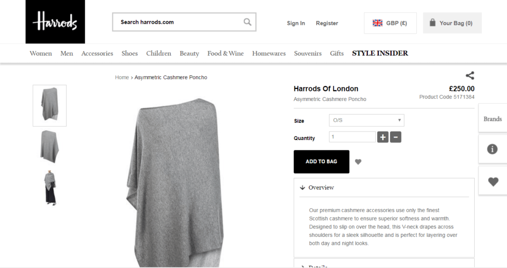 Cashmere Asymmetric Poncho Harrods