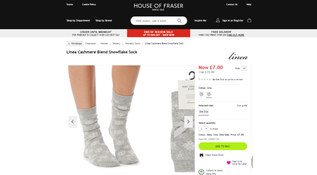 Cashmere Snowflake Sock House of Fraser