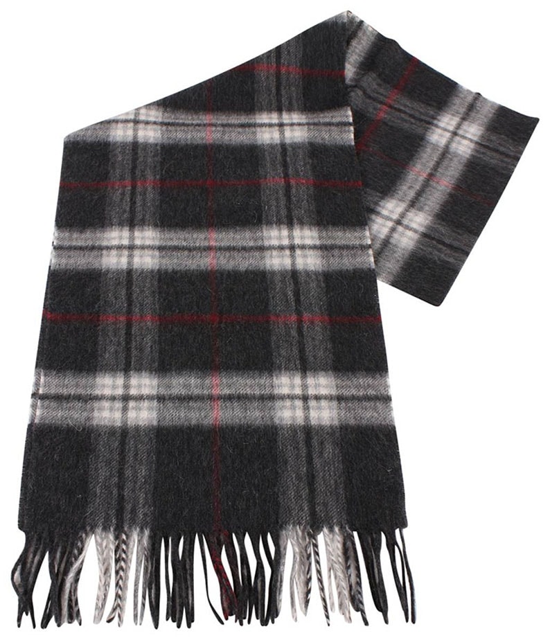 Charcoal Grey Red Pickering Tartan Cashmere Scarf
