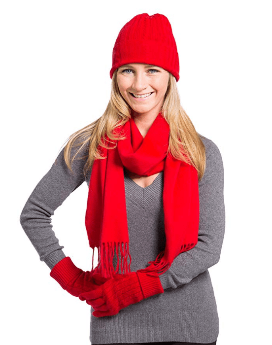Fishers Finery Women's 100% Cashmere 3pc Hat Glove and Scarf Set; Gift Box