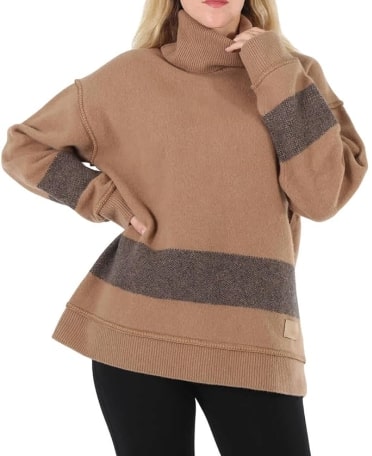 Burberry Ladies Camel Turtleneck Wool and Cashmere Sweater